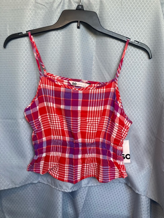 SO Tops - So Crop top red plaid cinch waist cropped tank top casual boho sleeveless L jrs